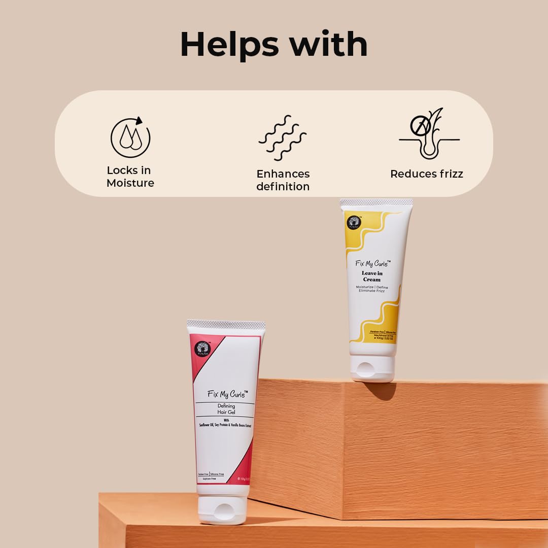 Fix My Curls Protein Styling Duo| For Curly, Wavy, Dry & Frizzy Hair | Frizz Control | Silicone Free Curl Defining Cream & Gel| 50gm each