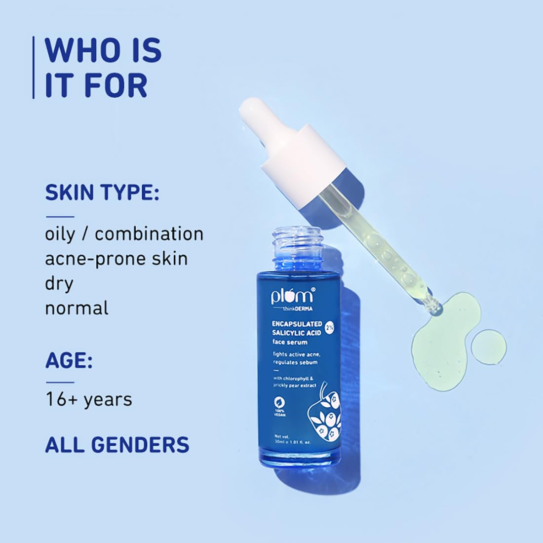 Plum 2% Encapsulated Salicylic Acid Face Serum | Fights Active Acne, Controls Oil & Soothes Inflammation | Lightweight & Quick-Absorbing Serum for Face | for All Skin Types | for Women & Men | 30ml