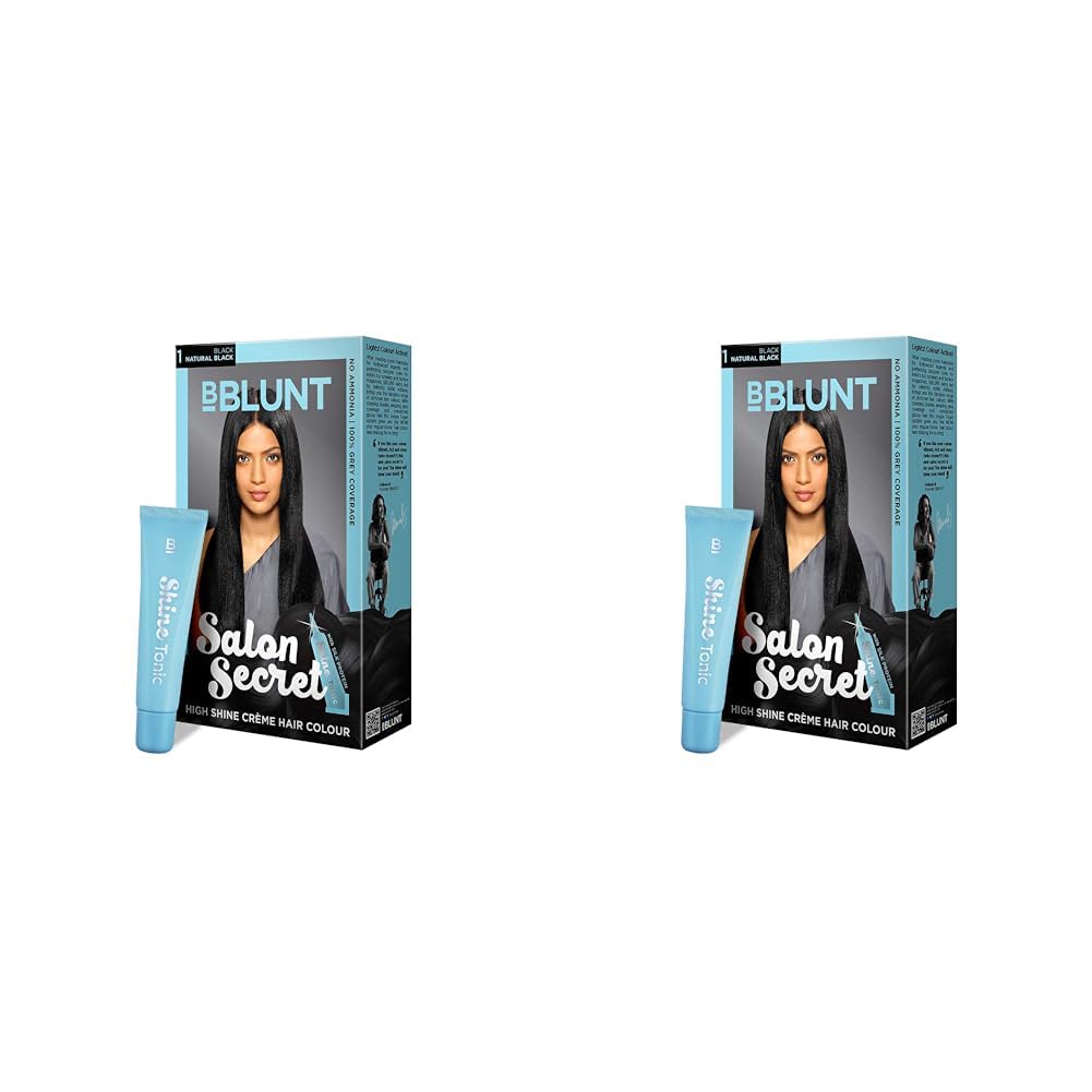 Bblunt Salon Secret High Shine Crème Hair Colour, 100g - Natural Black 1 (Pack Of 2) With Shine Tonic, 8ml