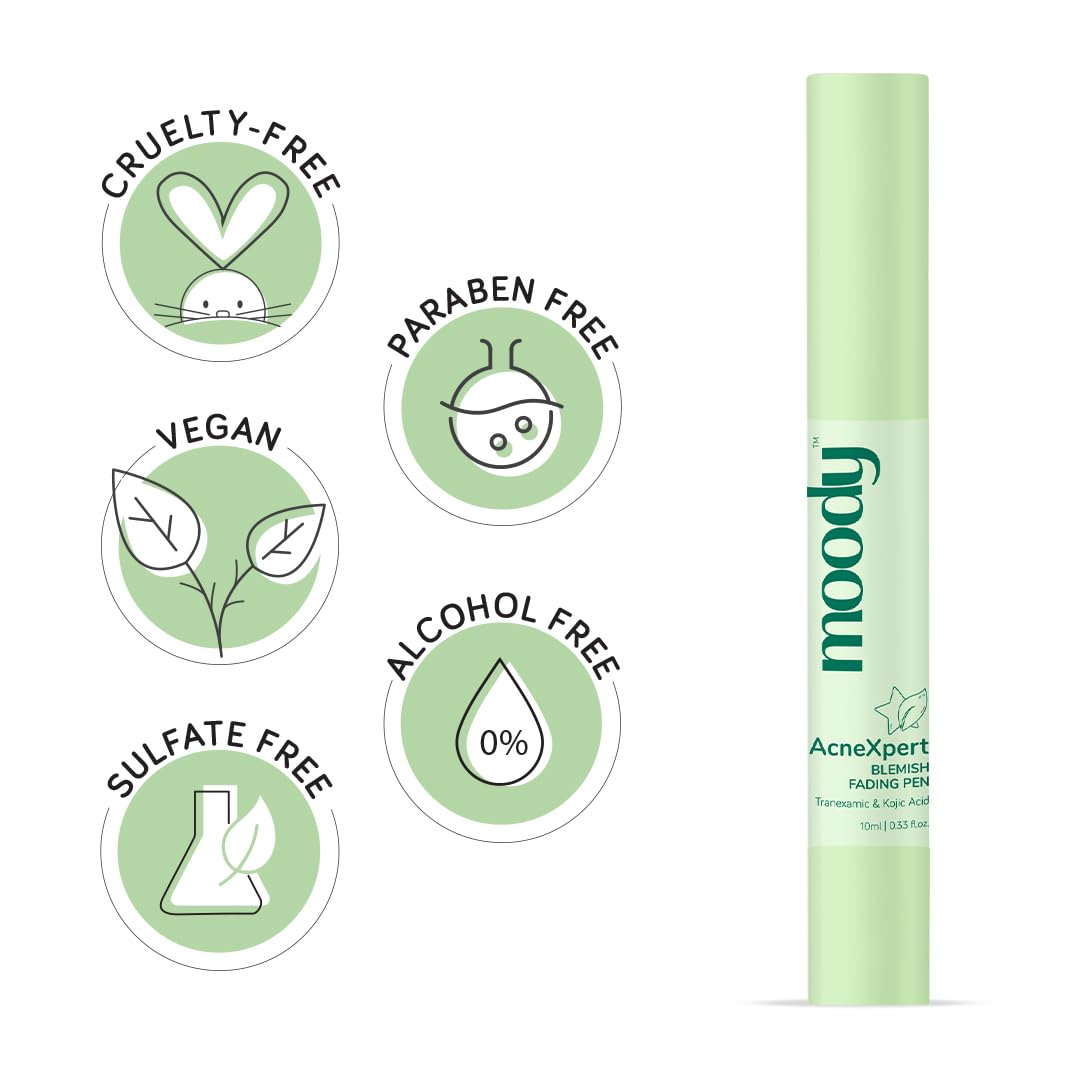 Moody Acnexpert Blemish Fading Pen with Green Tea & Kojic 0.5% | Fades Acne Marks & Blemishes | Dark Spot & Blemish Marks Correcting Gel For Men & Women | For All Skin Type, 10 ml