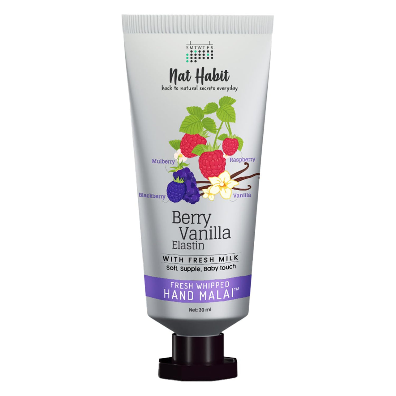 Nat Habit Berry Vanilla Hand Cream Fresh Whipped Hand Malai With Shea Butter For Men & Women, Hands Soft, Supple, Baby Touch Moisturization, Chemical Free (30 ml)