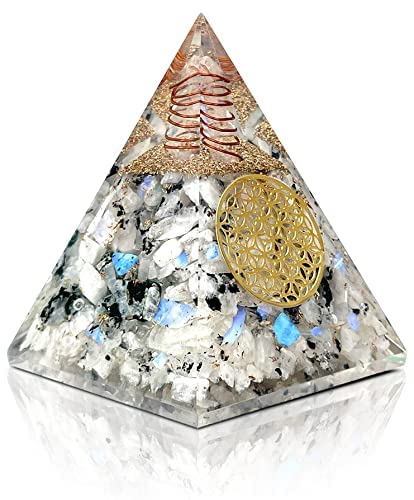Orgone Pyramid | Rainbow Moonstone Orgonite Pyramid for Success, Anti-stress, Calmness, Growth, Strength | Healing Crystal Gemstone Pyramid | Orgone Pyramid Crystal - Handmade In India