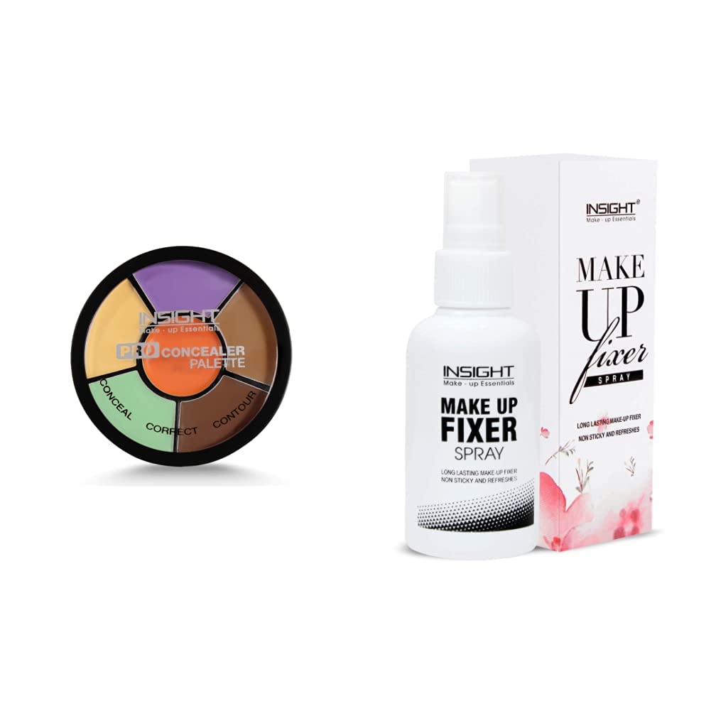 INSIGHT Cosmetics Pro Powder Full Coverage Natural Concealer Palette - Corrector For Normal Skin, 15Gm & Makeup Fixer Spray 75Ml, Transparent, 1 Count, 2 Count