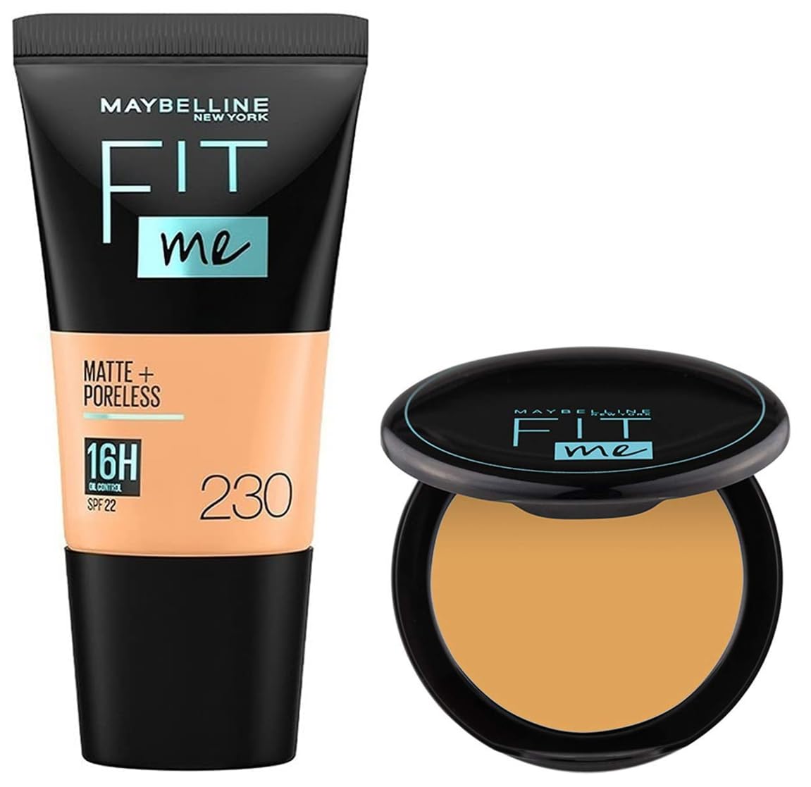 Maybelline New York Liquid Matte Foundation Medium Coverage For All Skin Types 230 Natural Buff & New York Compact Pressed Powder 230 Natural Buff, 8G, Pack Of 1