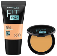 Maybelline New York Liquid Matte Foundation Medium Coverage For All Skin Types 230 Natural Buff & New York Compact Pressed Powder 230 Natural Buff, 8G, Pack Of 1