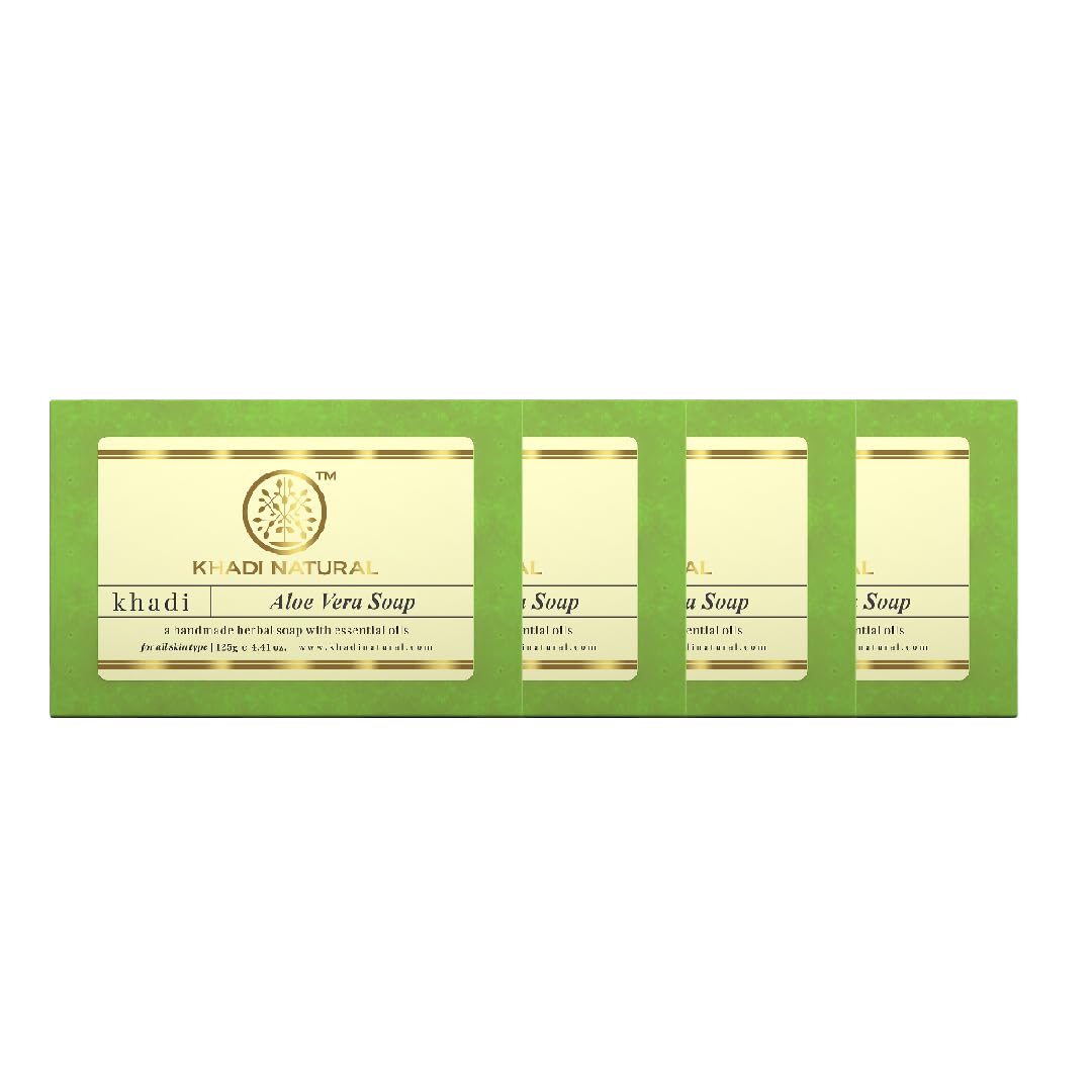 Khadi Natural Aloe Vera Soap | Natural Handmade Soap | Bathing Soap for Healthy Skin |Soap with Essential Oils | Soap for Soft Skin| Suitable for All Skin Types | Pack of 4 | (125gm *4) (500gm)