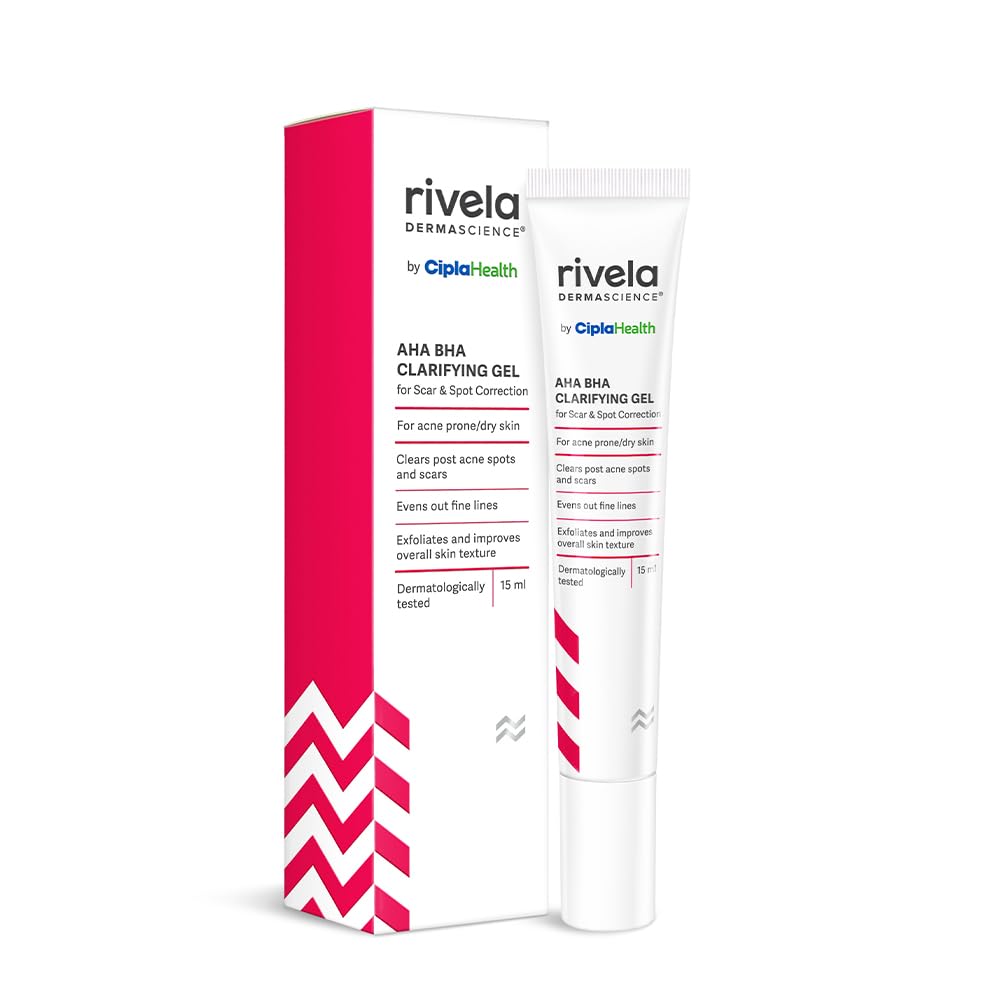 Rivela Dermascience AHA BHA Scar and Spot Correction Gel By Cipla | Clarifying Gel For Acne Prone Skin | Clears Post Acne Spots and Scars | Evens Out Fine Lines | 15 ml | Pack of 1