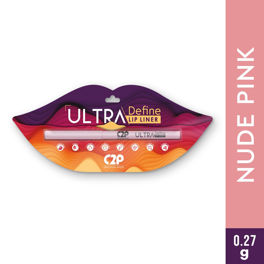 C2P Pro Ultra Define Lip Liner, One Swipe Smooth Application, Matte Finish, Long Lasting, Waterproof & Smudge Proof, Enriched with Jojoba Oil & Shea Butter, 0.27g (Bubblegum 03-Nude Pink)