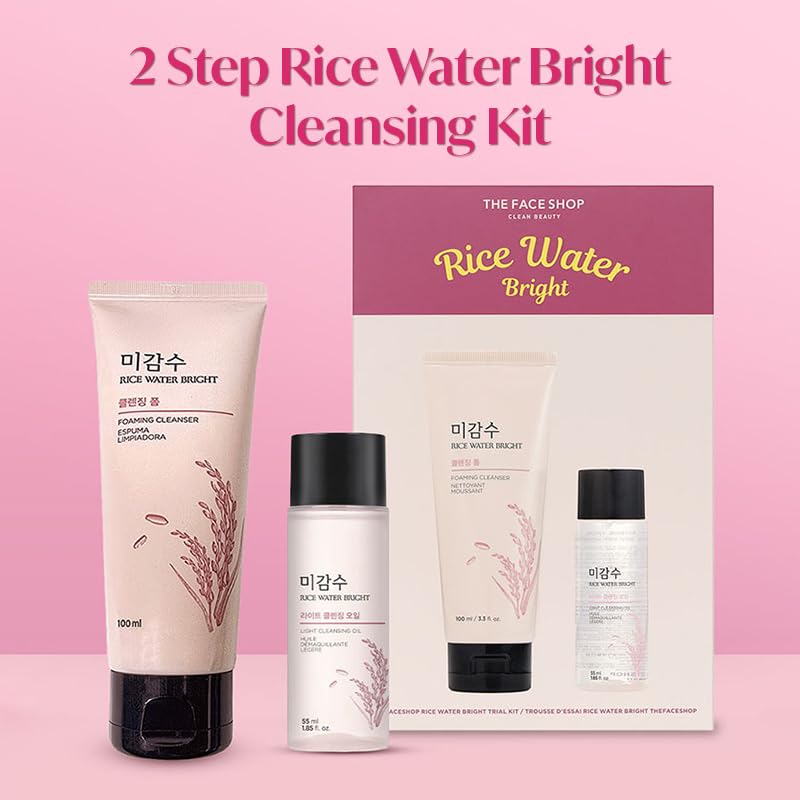 The Face Shop 2 Step Rice Water Bright Kit | Rice Water Bright Foaming Face Wash 100ml + Rice Water Bright Light Cleansing Oil 55ml