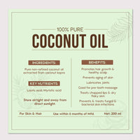 Nat Habit 100% Pure Coconut Oil For Skin & Hair, Non-Refined, LLP Free, Chemical Free & Preservative Free - 200 ml