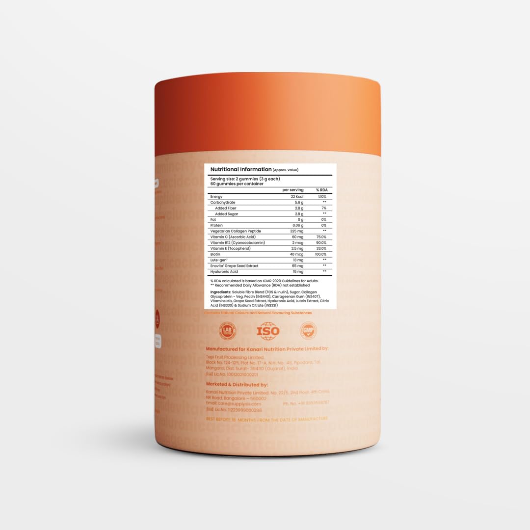 Supply6 Flawless Skin Collagen Gummies for Women and Men - 60 Gummy Pack | Hyaluronic Acid & Vitamin C Collagen Gummies | Skin Hydration, Glowing Skin, Elasticity & Fine Lines