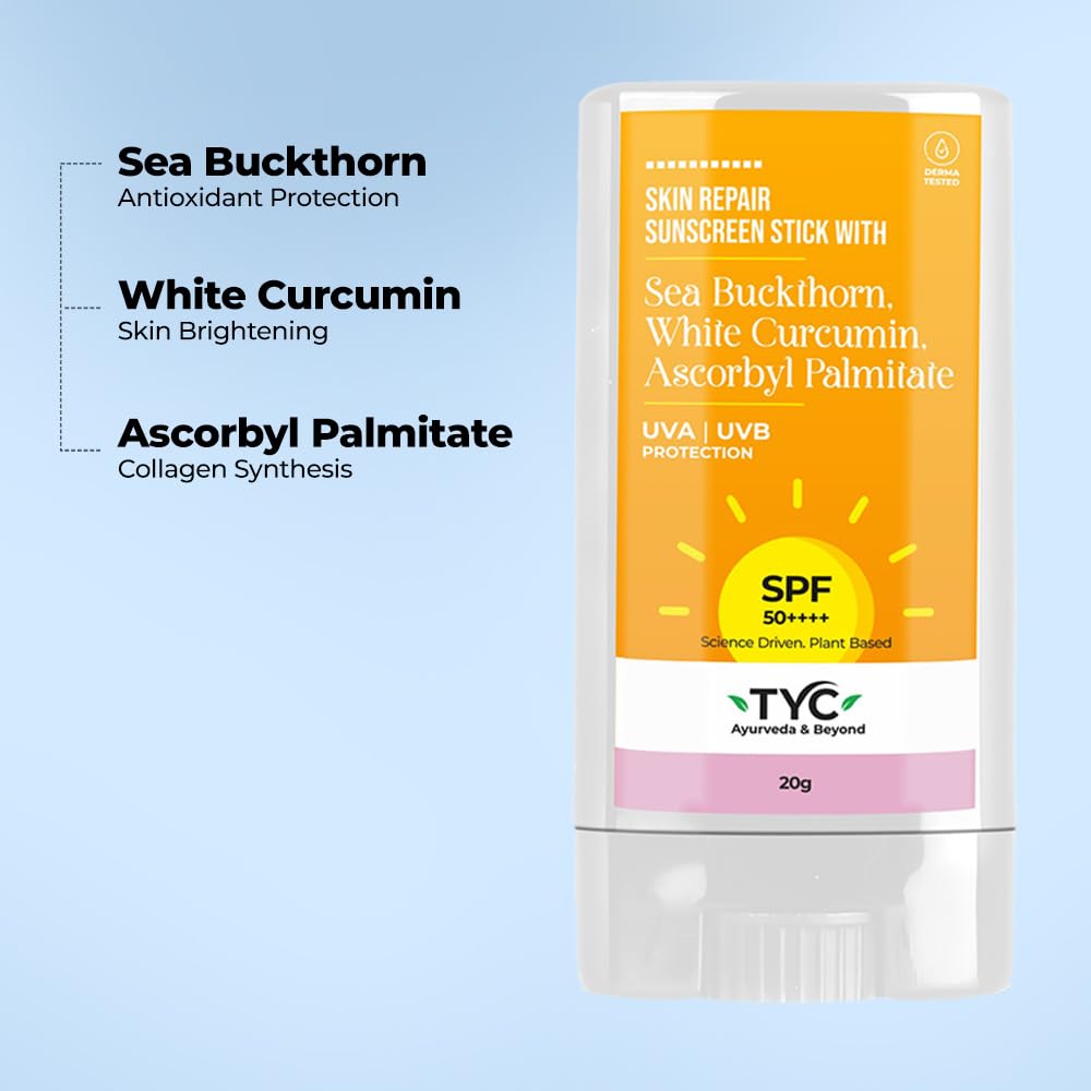 TYC - TRUST YOUR CHOICE Skin Repair Invisible Sunscreen Stick With Spf 50++++ For Oily, Dry, And Combination Skin For Men And Women Uv A/Uvb Protection, Non-Sticky Ayurvedic And Natural (20G)