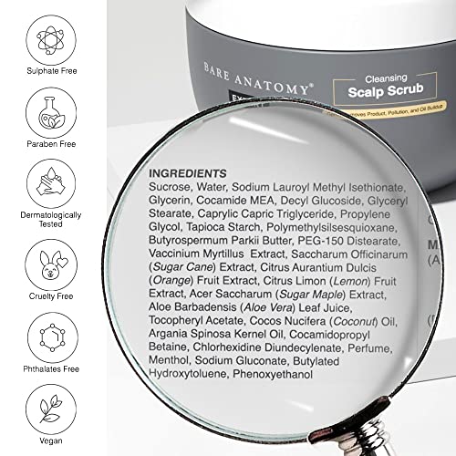 Bare Anatomy Scalp Scrub with Natural AHAs, Coconut & Sugar | Get Up To 99% Dandruff Reduction | Dandruff Remover | Oily Scalp Exfoliator Hair Scrub | Sulphate & Paraben Free | For Women & Men | 250g