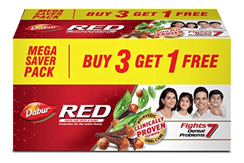 Dabur Red Paste - India's  No.1 Ayurvedic Paste, Provides Protection Plaque Removal, Toothache, Yellow Teeth, Bad Breath- 600g (150gm*4) & Dabur Gulabari Premium Rose Water – Natural, 400 ml