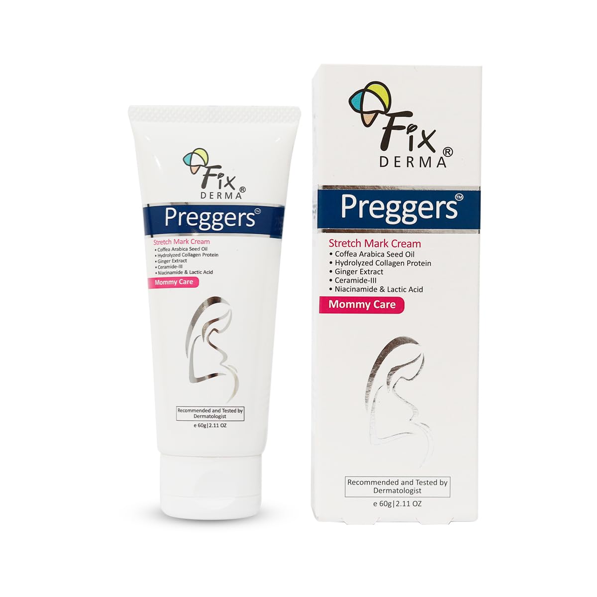 Fixderma Pregger's Stretch Mark Cream with Ceramide, Niacinamide & Lactic Acid for Women, Stretch Marks Cream for Pregnancy, Pregnancy Stretch Marks Removal Cream, Pregnancy Products for Women - 60g