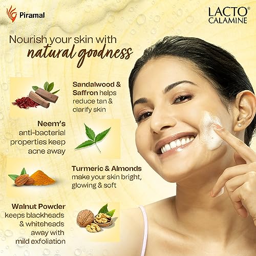 Lacto Calamine Ubtan Face Wash for Glowing Skin | Natural Face Wash with Sandalwood, Saffron, Neem, Almond & Turmeric | Exfoliating Facewash reduces Tan | Sulphate, Paraben Free | 100 ml Pack of 1