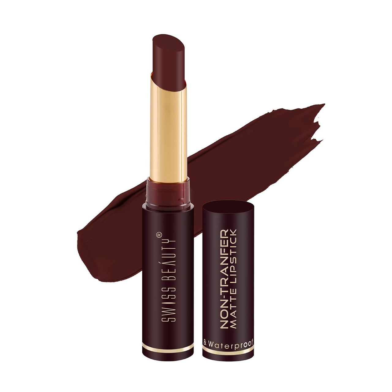 Swiss Beauty Non-Tranfer Matte Lipstick, Smooth & Waterproof, Dark Brown, 2g