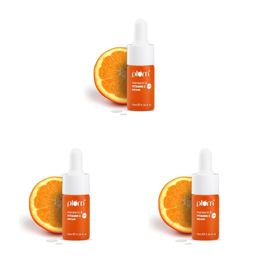 Plum 15% Vitamin C Face Serum For Glowing Skin | Reduces Dark Spots | For Dull Skin | With Mandarin | Beginner Friendly, For All Skin Types | 100% Vegan | 10 ml (Pack of 3)