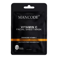 Mancode Vitamin C Facial Sheet Mask 25ml Enhancing Vitamin C Brightening Energizing Pore Reducing, Brightening and Enhances Daily Glow | Korean Sheet Mask for Men Women Sheet Mask Set Combo Pack of 3