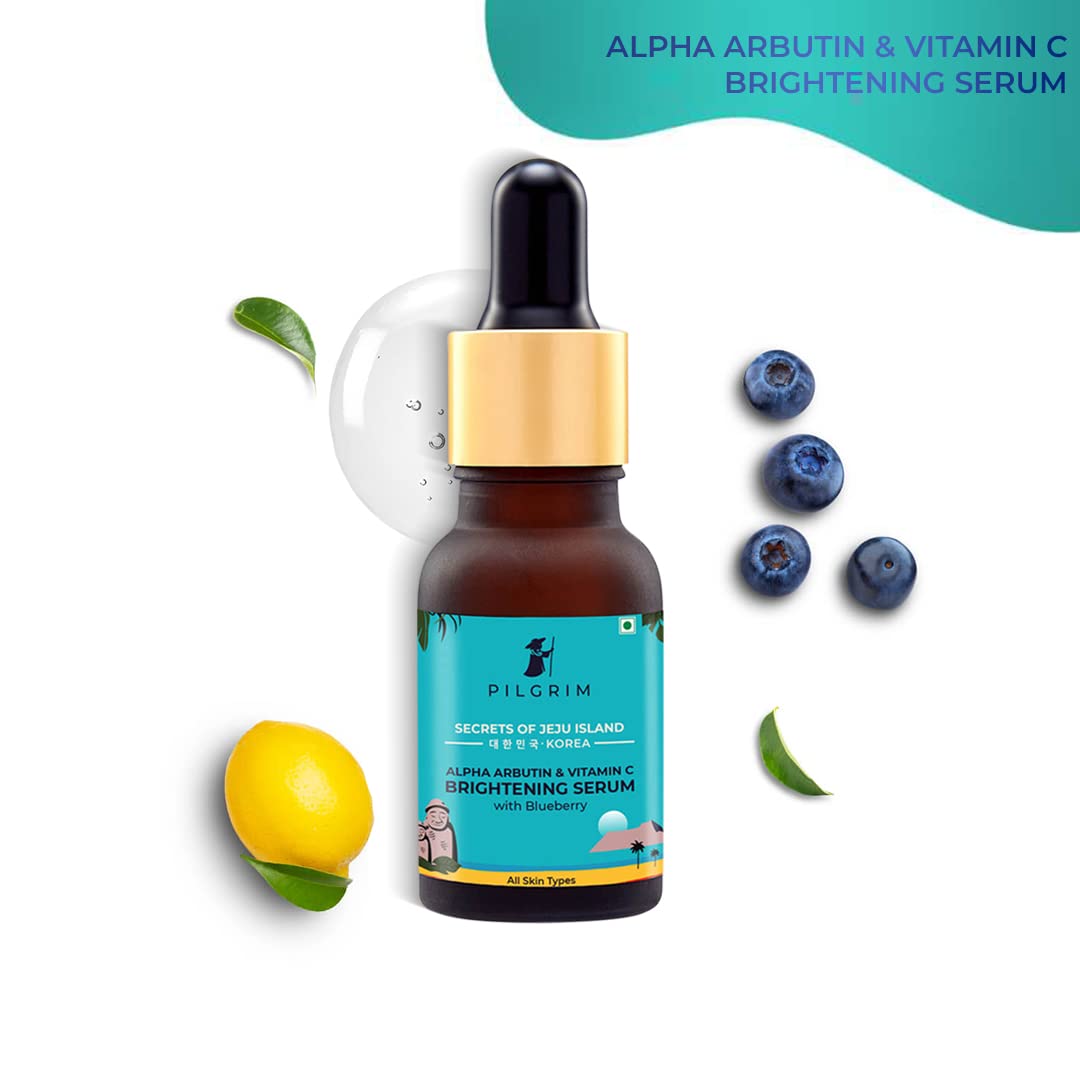 Pilgrim Korean 2% Alpha Arbutin & 3% Vitamin C Brightening Face Serum (Mini - 5 ml) for glowing skin | Alpha arbutin face serum | All skin types | Women & Men | Korean Skin Care | Vegan & Cruelty-free