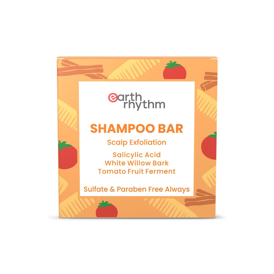Earth Rhythm Scalp Exfoliating Shampoo Bar With 2% Salicylic Acid, Controls Excess Oil, Soothes Scalp, Reduces Dandruff, Paraben & Sulphate Free, Natural & Eco-Friendly - 80g (Cardboard)