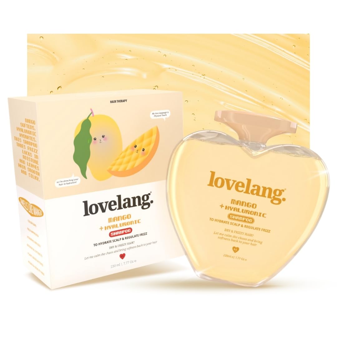 lovelang Mango + Hyaluronic Shampoo | Frizz Control & Hydration Boost | Smoothens & Softens Hair | for Dry, Frizzy Hair| Fruity Mango Scent | 230ml