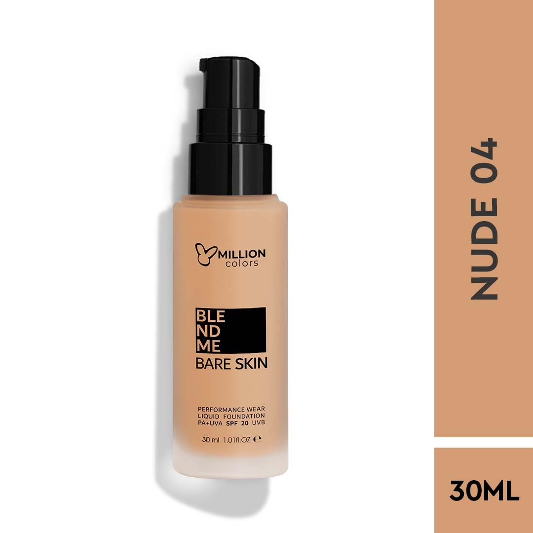 Million Colors Foundation for Face Makeup | Liquid Foundation for Oily and Dry Skin | Lightweight Matte Finish with SPF 20 | Waterproof Long-Lasting Makeup | All Skin Types | Nude 04, 30ml