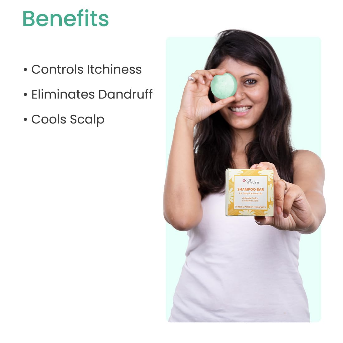 Earth Rhythm Anti-Dandruff Shampoo Bar for Itchy & Flaky Scalp | Men & Women | Contains Arnica Peppermint & Menthol Extracts | Sulphate & Paraben Free - 80gm