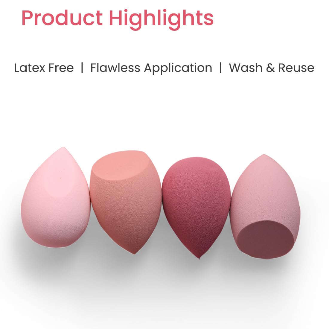 Earth Rhythm Beauty Blender Makeup Sponge - Pack of 4 | Olive Cut Sponge | Latex Free | Flawless Application | Wash & Reuse