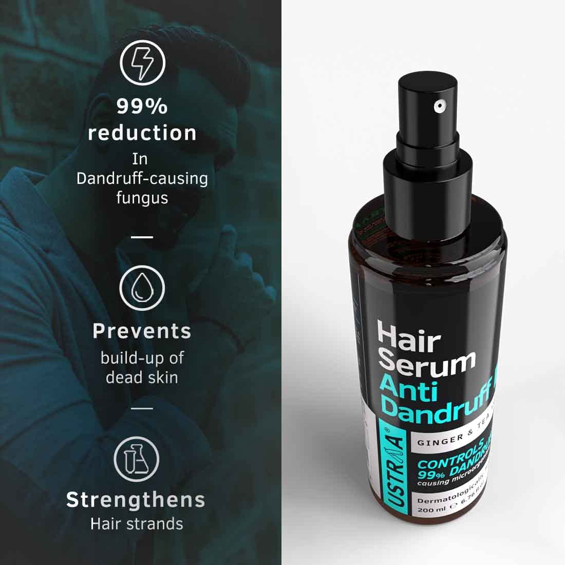 Ustraa Beard Wash Woody - 100 ml - Sulphate-free Beard Wash | Daily Use Hair Conditioner - 100gm -with Water Hyssop (Brahmi) & Vitamin E | & Hair Serum Anti-Dandruff - 200ml | with Tea Tree & Ginger