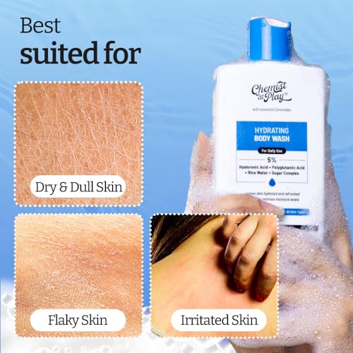 Chemist at Play Hydrating Body Wash | With 5% Hyaluronic Acid Bodywash for Intense Hydration | Reduces Flakes & Itchiness | For Dry Skin | Polyglutamic Acid & Hyaluronic Acid | For Women & Men | 236ml