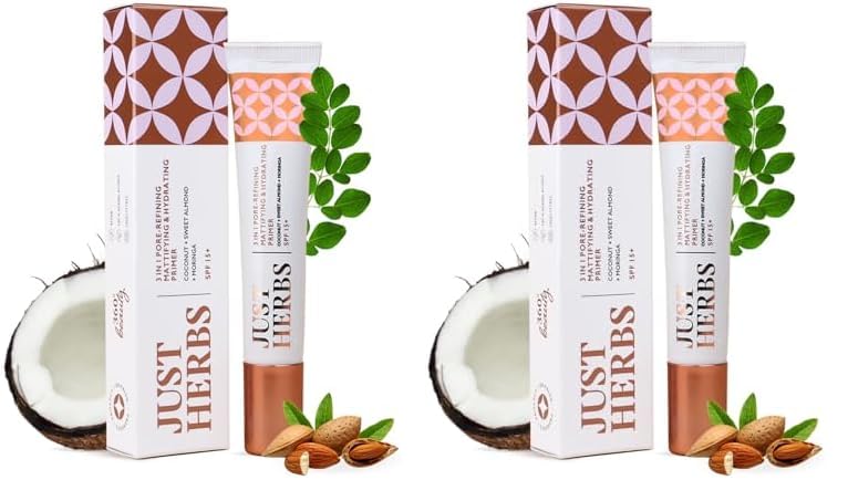 Just Herbs 3 in 1 Pore-Refining,Minimizer Mattifying & Hydrating Primer for Face Makeup Normal Oily,Dry and Combination Skin Types 20g (Pack of 2)