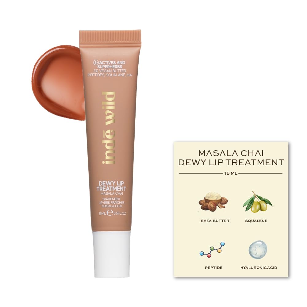 indē wild Masala Chai (15ml) Dewy Lip Balm | Hydrating & Plumping | Lasts 8+ hours | Nude & Non-Sticky | With Natural Desi Ghee, Peptides, Hyaluronic Acid & Shea Butter | Korean Formulation