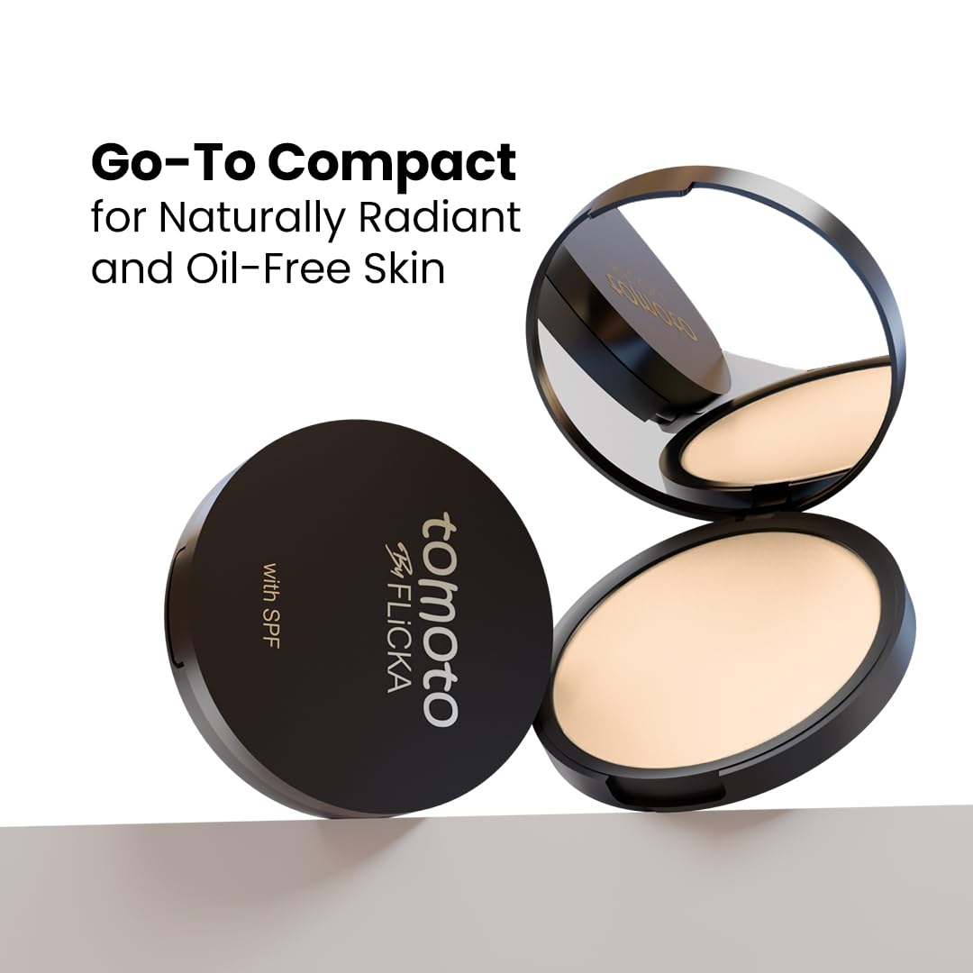 FLiCKA Tomato Compact Powder For Oil-Free, Matte Finish, Lightweight, Lasts up-to 8hrs | Enriched with SPF, Suitable For All Skin Types| 03 Caramel, 9g