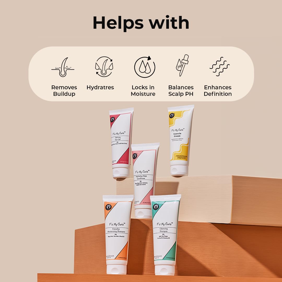 Fix My Curls Complete Curl Care Kit| Cleansing Shampoo, Moisturizing Shampoo, Hydrating Deep Conditioner, Leave-in Cream and Defining Hair Gel for Soothing, Moisturized & Defined Curls|Pack Of 5