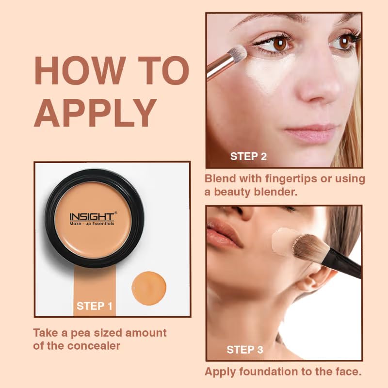 INSIGHT Makeup Natural Full Coverage Concealer Cream For Normal Skin |Hd Look |Waterproof |Minimize Fine Lines |Medium Coverage |Long Lasting |Youthful Look |Photo Ready (CR01-03), Pack Of 1