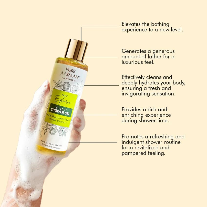Pure Aatman Green Apple & Aloe vera Rejuvenating Body Wash For Women & Men,Deeply Nourishing Shower Gel, 200ml