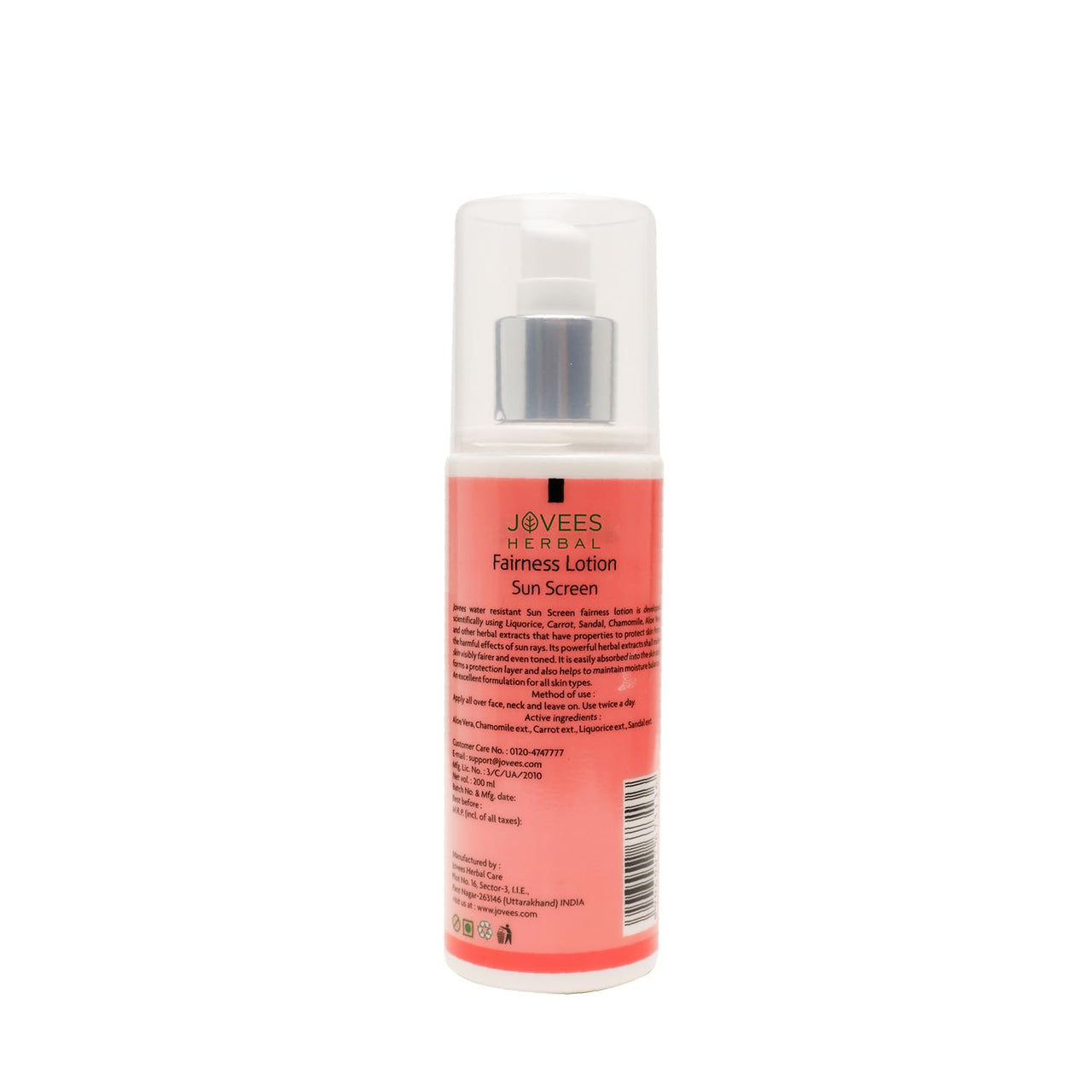 Jovees Herbal Sunscreen Fairness SPF 25 Lotion for Oily, Sensitive, Lightweight, Fast Absorbing, Uva And Uvb Filters, Prevents Tanning, No White Cast, Non-Greasy | Protect From Uneven Skin Tone 200ml