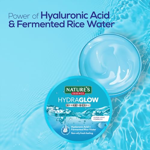 Nature's Essence Hydra Glow Oil free Moisturizer for face, Glowing Skin, light formulation gel infused with Hyaluronic Acid & Fermented Rice Water, Non Sticky, Long Lasting Hydration upto 48Hrs, 100g