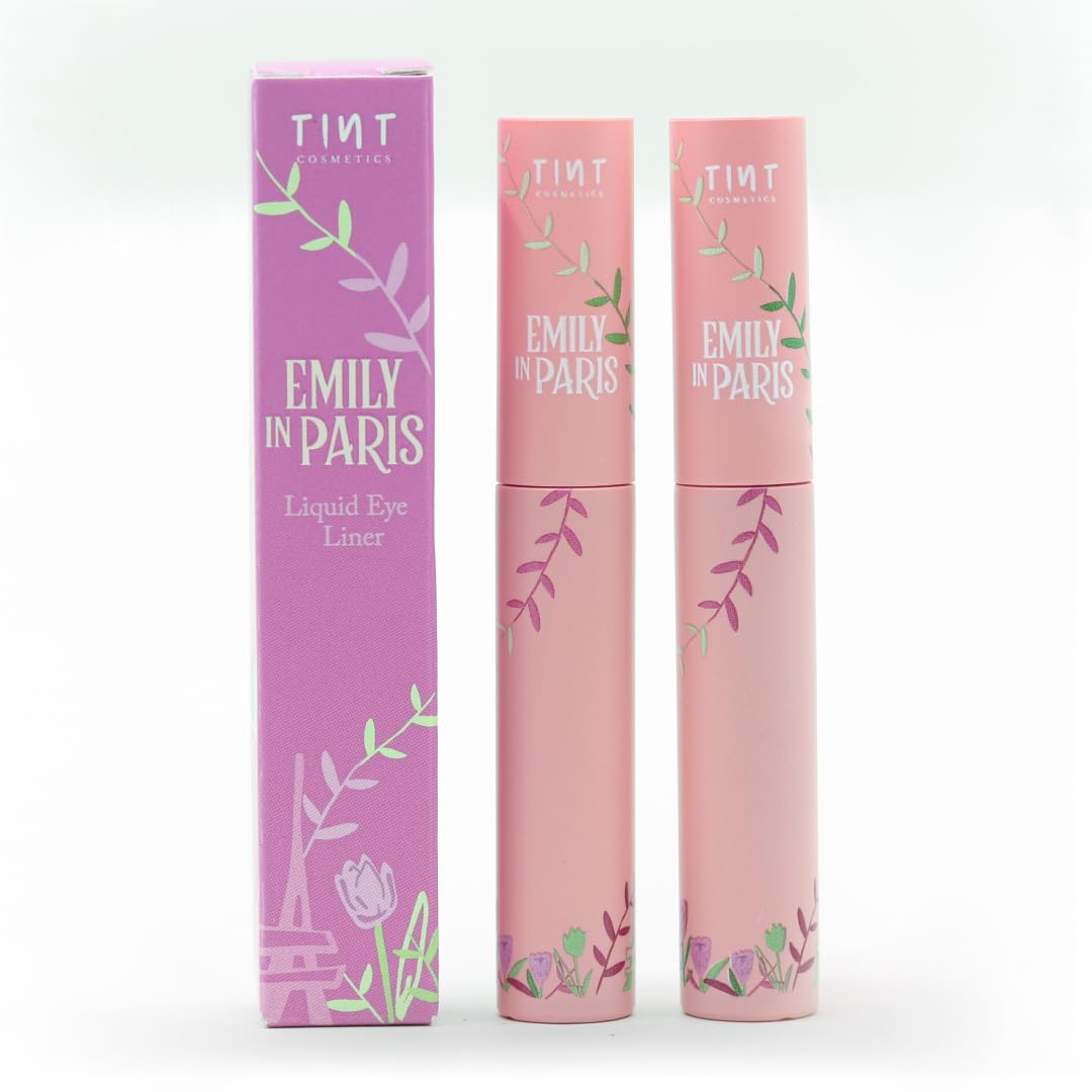 Tint Cosmetics Set of 2 Emily in Paris Liquid Eyeliner, Long-lasting, Matte Black Finish. Waterproof & Lightweight, Smudge-Proof and Transfer-Proof, One-stroke Smooth Application With a Precise Tip (10ml Each)