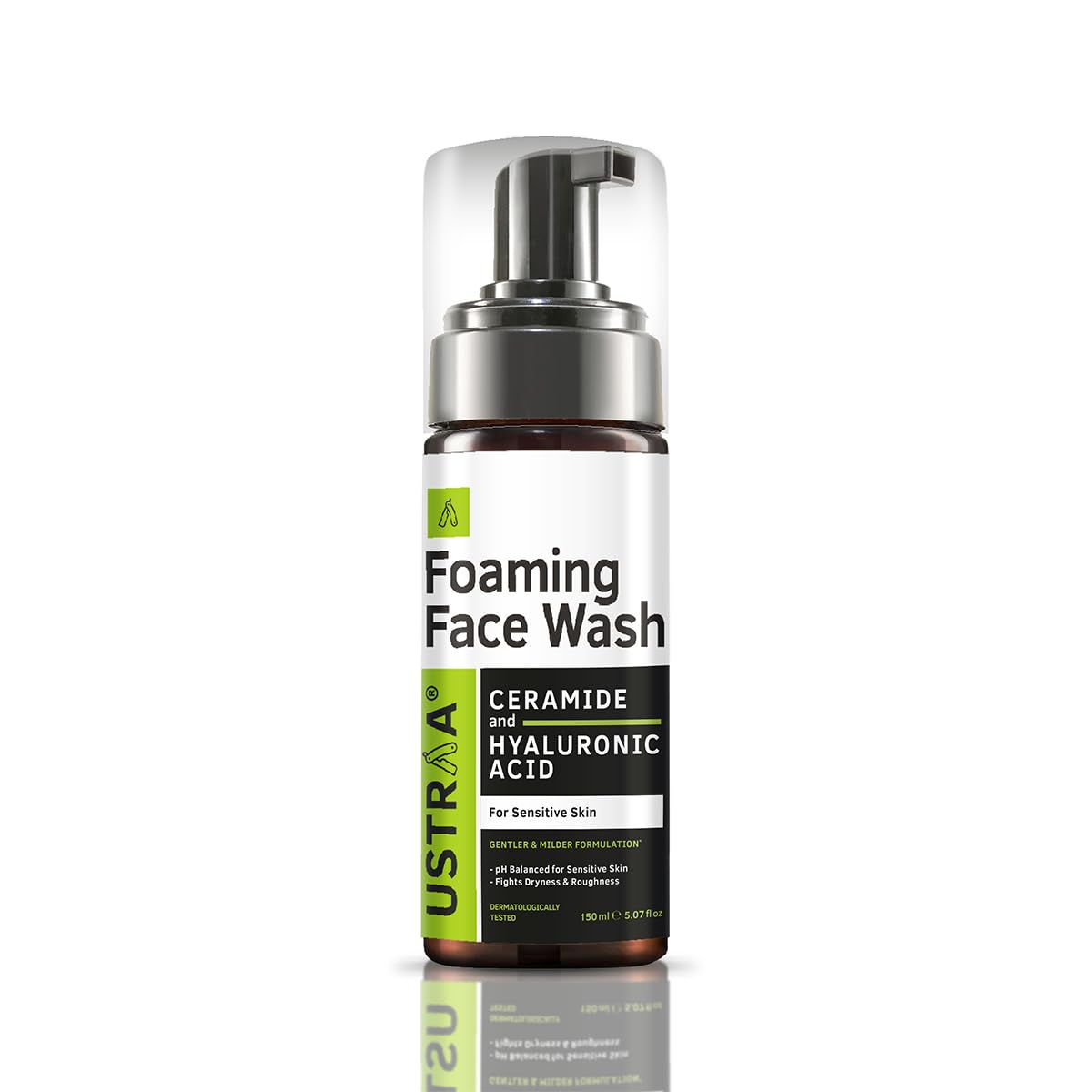 Ustraa Foaming Face Wash - 150ml - with Ceramide & Hyaluronic Acid - For Sensitive Skin | Gentle Formulation | Keeps pH in Balance | Dermatologically Tested | NO SLS, NO PARABEN