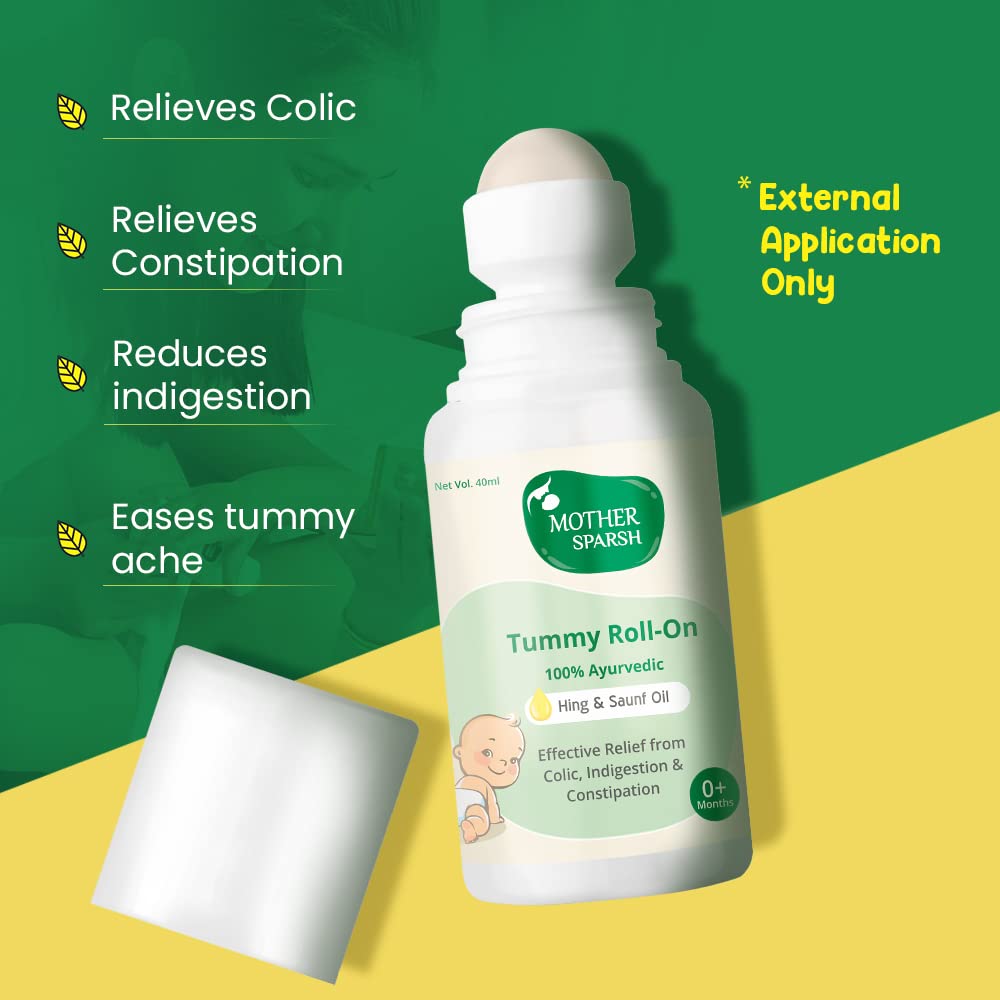 Mother Sparsh Natural Baby Liquid Cleanser (Powered by Plants) Cleanser, Refill Pack (500ml) &Tummy Roll On For Baby, Colic Relief, Constipation and Indigestion With Hing & Saunf - 40ml