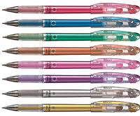 Pentel Arts Slicci Metallic 0.8 mm Needle Tip Gel Pen, Metallic Blue Ink, Box of 12 (BG208-MC) 0.8mm 12 Count (Pack of 1)