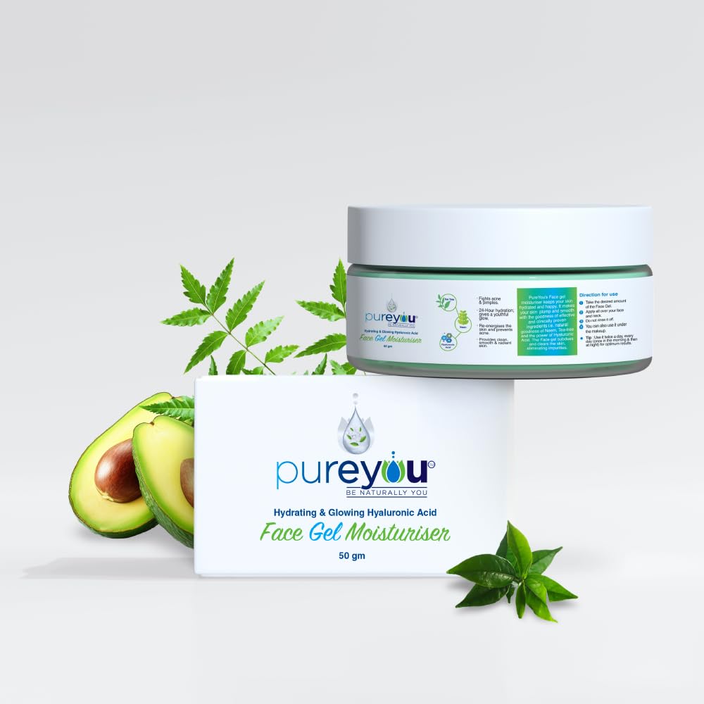 PureYou Face Hyluronic Moisturizer with Tea Tree Oil, Hyaluronic Acid, Neem Extract, Avocado Oil & Shea Butter | Hydrating & Anti-Acne WaterGel Cream for Soft, Glowing Skin | For All Skin Types