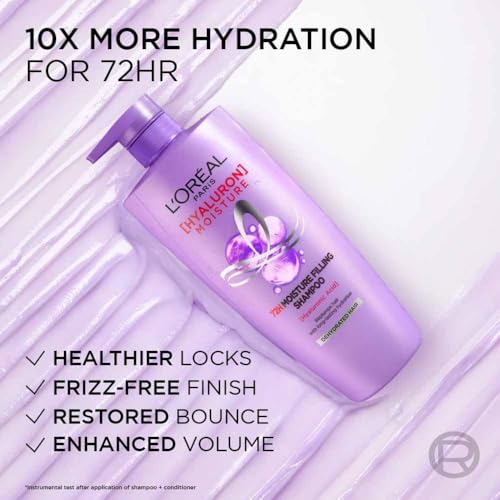 L'Oreal Paris Hyaluron Moisture 72HR Moisture Filling Shampoo powered by Hyaluronic Acid, for Frizz-free, Hydrated and Bouncy Hair Full of Life | 650 ml