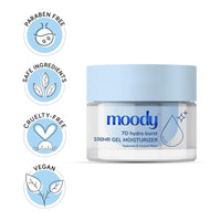 Moody 7D Hydro Burst Oil-Free Water Gel Face Moisturizer with Hyaluronic Acid, Ceramides & Peptides for 100HR Hydration | Skin Barrier Repair Cream For All Skin Types | Men & Women, 10ml
