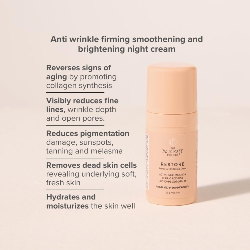 THE FACECRAFT PROJECT Retinol Night Cream | Hydrating & Nourishing Formula |Hyaluronic Acid Blend | Smooth & Supple Skin |Lightweight Texture | Restorative Skincare | Daily Night Routine (15gm)