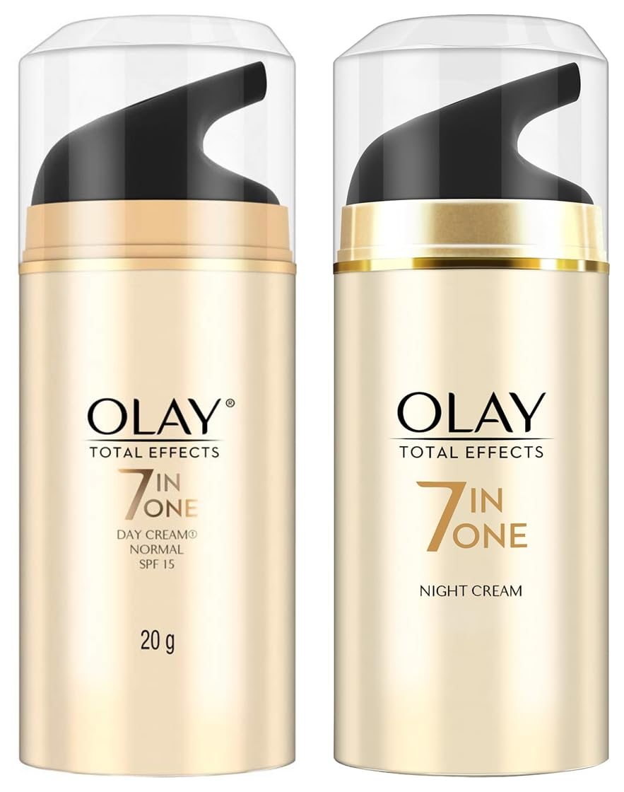 Olay Night Cream Total Effects 7 in 1, Anti-Ageing Moisturiser, 20g And Olay Day Cream Total Effects 7 in 1, Anti-Ageing SPF 15, 20g