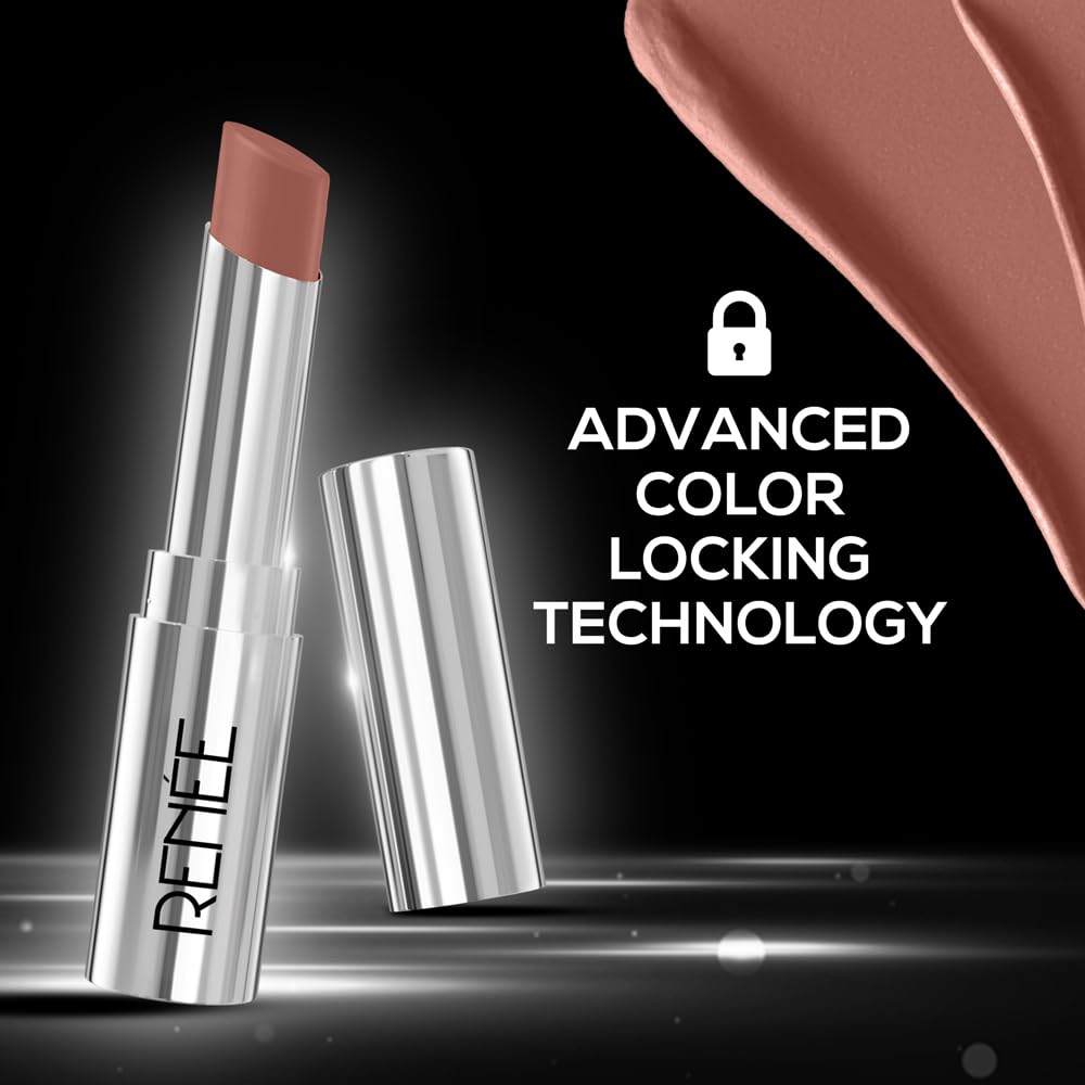 RENEE Matte Lock Lipstick - Jazz, Moisturizing, Long Lasting & Weightless Formula, Intense Color Pay Off with Ultra-Matte Finish, Enriched with Avocado oil, Vitamin E, D & Beta-Carotene, 3.5 Gm