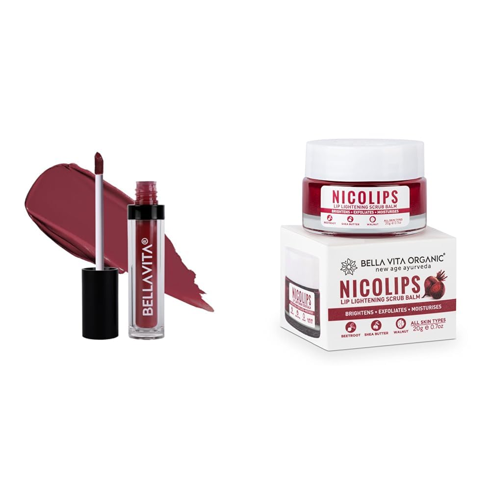 Bella Vita Organic Kiss-Proof 4.5 Ml 18-Hr Stay Waterproof Matte Intense Moisturisation Berry Nude Nicolips Lip Scrub Balm Brightening Dark Lips For Dry Lips/Smoker/Chapped Lip